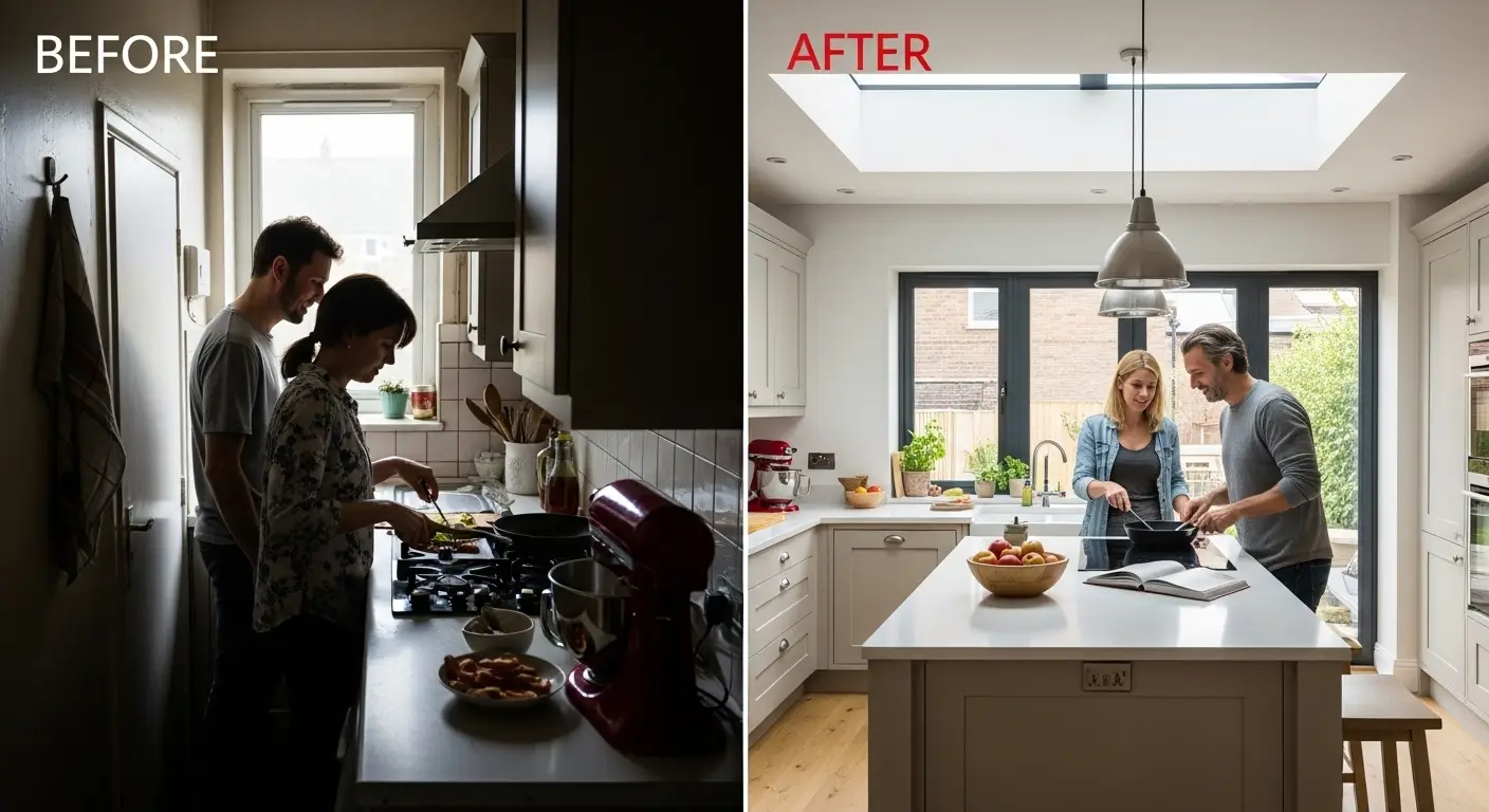 small kitchen extension before and after
